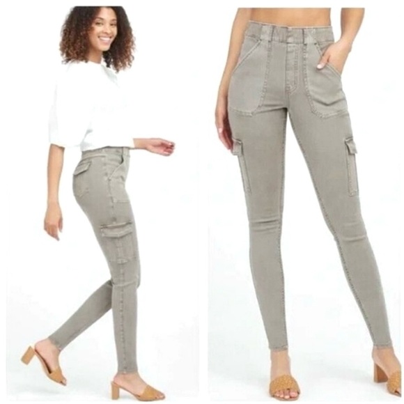 Spanx Stretch Twill Ankle Cargo Pants Size Large Gray High Rise - Picture 2 of 10